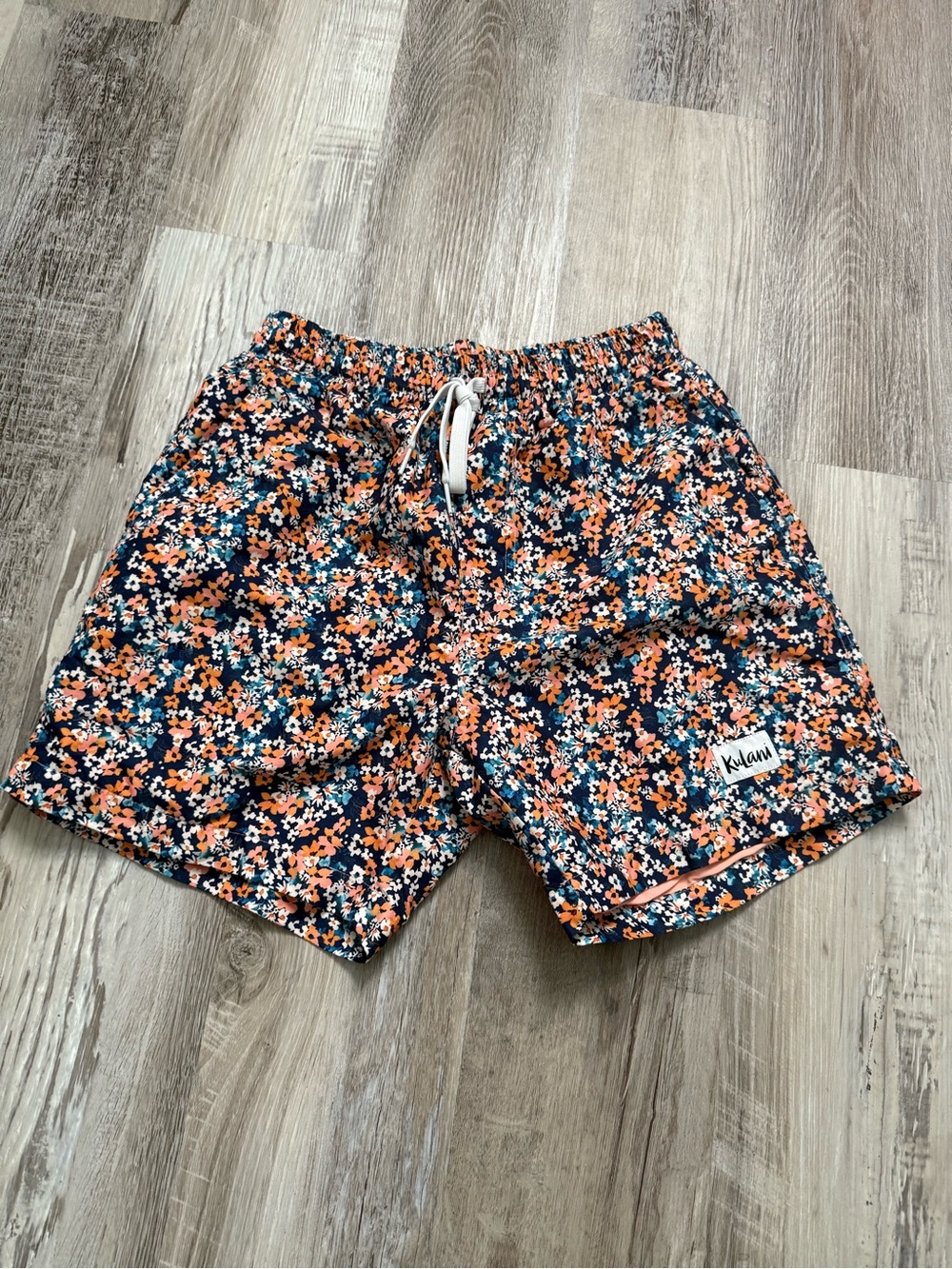 Kulani Kinis Men’s Floral Swim Shorts in Navy & Orange